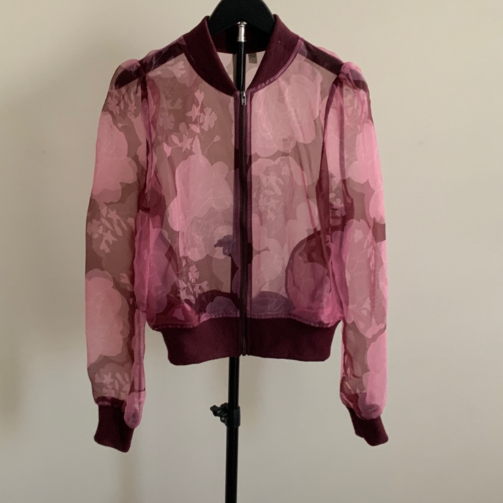 Dolan Pink Floral Sheer Bomber Jacket